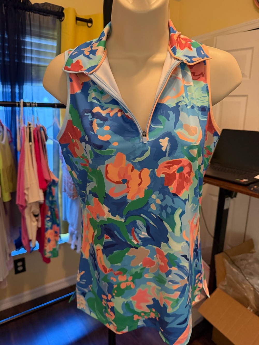 Walter Hagen Multicolor Floral Zip-Front Golf Top in Blue and Coral Size XXL - Picture 7 of 7